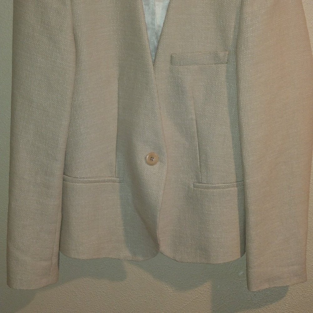 Tweed/Burlap Like Material Tan Zara Basic Blazer Preppy Old Money S - Picture 3 of 8